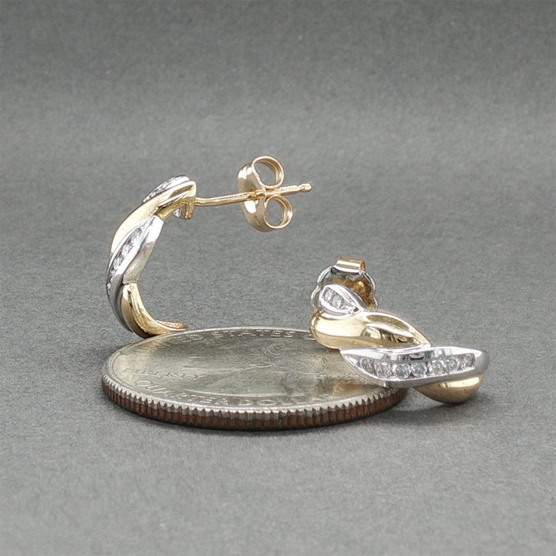 Estate 14K TT Gold 0.17ctw Diamond J Hoop Earrings