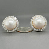 Estate 14K Y Gold Mabe Pearl & 1.40ctw Diamond Button Earrings
