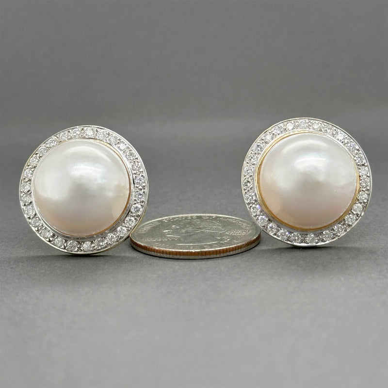 Estate 14K Y Gold Mabe Pearl & 1.40ctw Diamond Button Earrings
