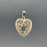 Estate 14K R Gold Star of David Heart Pendant