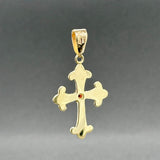 Estate 14K Y Gold Enamel 0.05ct Garnet Cross Pendant