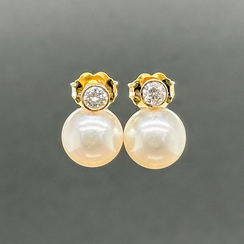 Estate 14K Y Gold 0.28ctw I-J/SI1-2 Diamond & Akoya Pearl Earrings