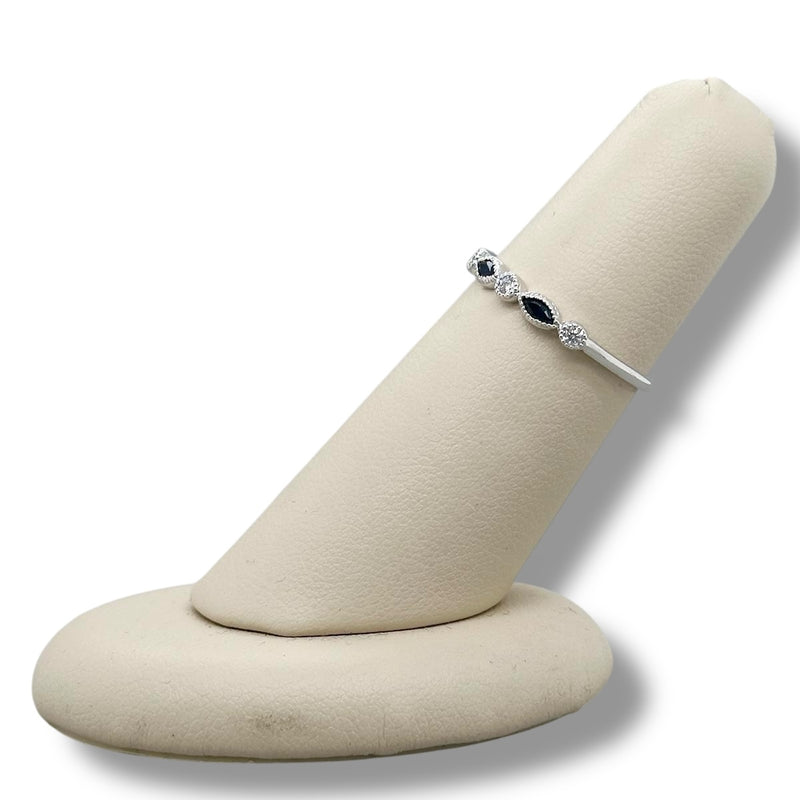 14K W Gold 0.32ctw Sapphire 0.10ctw H-I/SI1 Milgrain Diamond Band