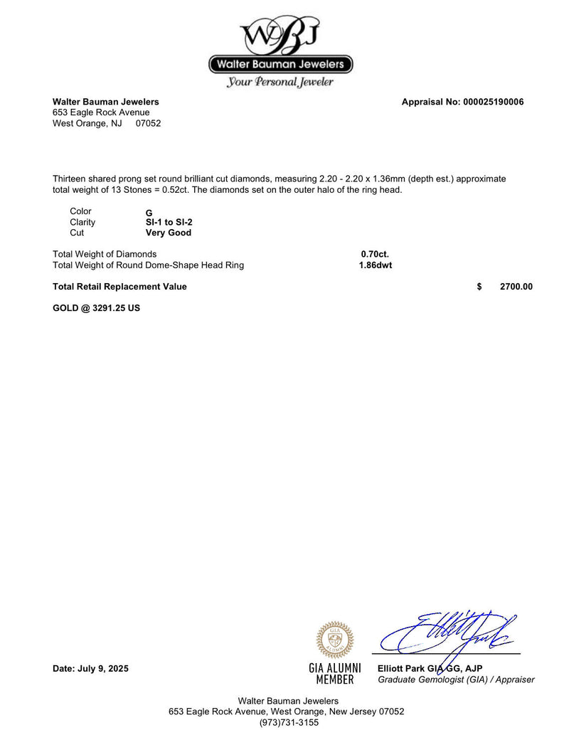 Estate 14K W Gold 0.70ctw Diamond Cocktail Ring