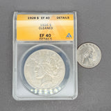 Estate 0.900 Silver 1928 Peace Dollar ANACS EF 40 Details Cleaned