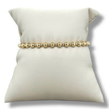 14K Y Gold Alternating  4mm and 2mm Beaded Bangle Bracelet with Lock Clasp