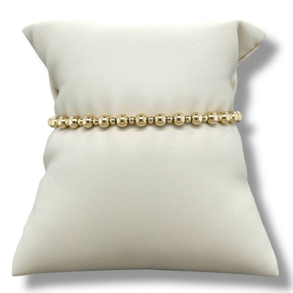 14K Y Gold Alternating  4mm and 2mm Beaded Bangle Bracelet with Lock Clasp