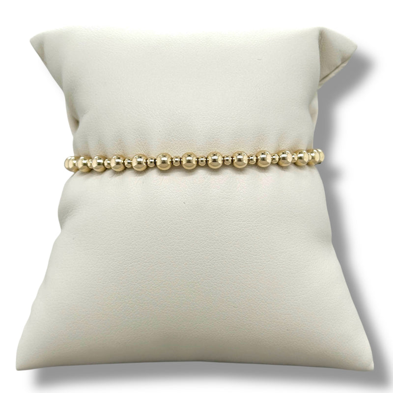 14K Y Gold Alternating  4mm and 2mm Beaded Bangle Bracelet with Lock Clasp