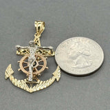 Estate 14K Tricolor Gold Anchor Crucifix Pendant