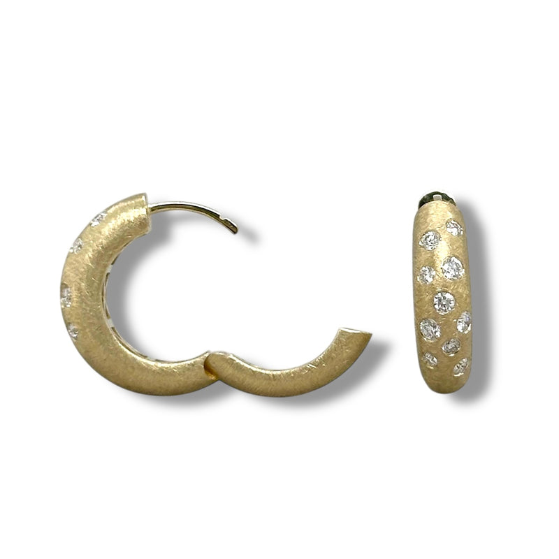 14K Y Gold 0.34ctw G/SI1 Brushed Finish Pave Set Diamond Hoop Earrings