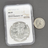 Estate 0.999 Fine Silver 1987 American Silver Eagle NGC MS 69 e