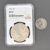 Estate 0.900 Silver 1923 Peace Dollar NGC MS 64