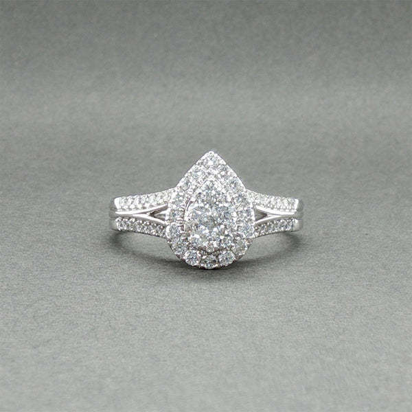 Estate 14K W Gold 0.98ctw Diamond Pear Cluster Ring