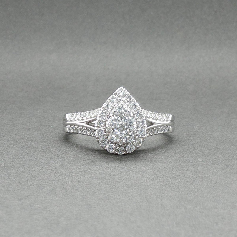 Estate 14K W Gold 0.98ctw Diamond Pear Cluster Ring