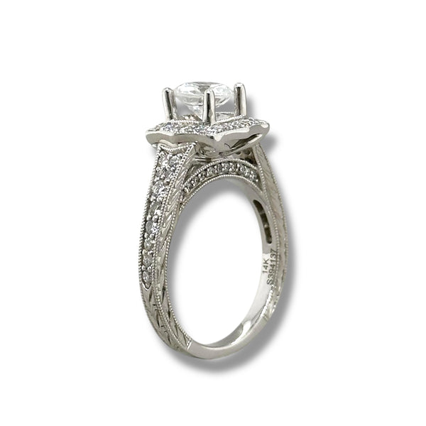 14K W Gold 0.60cttw G/VS2 Vintage Style Diamond Mounting