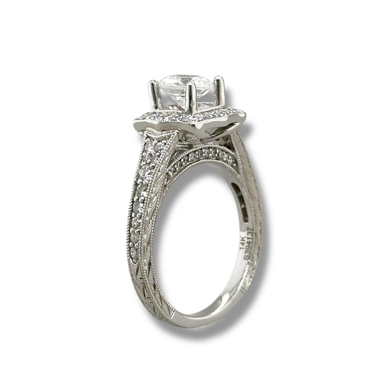 14K W Gold 0.60cttw G/VS2 Vintage Style Diamond Mounting