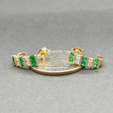 Estate 14K Y Gold 0.36ctw Emerald & 0.19ctw Diamond J Hoop Earrings