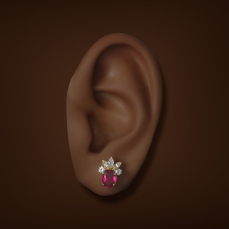 Estate 18K Y Gold 1.18ctw Ruby & 0.48ctw Diamond Stud Earrings