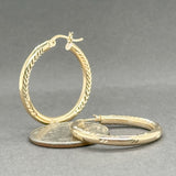 Estate 14K Y Gold 29.8mm Wheat Engraved Hoop Earrings