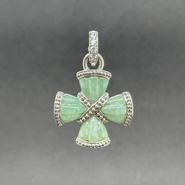 Estate Judith Ripka SS Nephrite & CZ Cross Enhancer Pendant