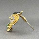 Estate 18K Y Gold 0.35ctw Emerald & 0.36ctw Diamond Owl Pin