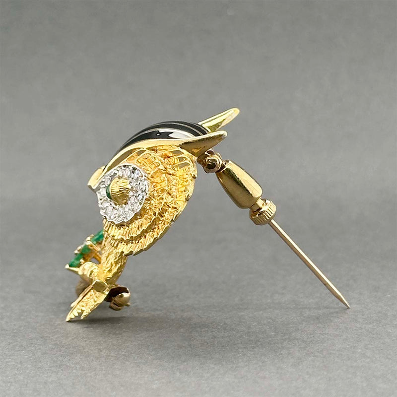 Estate 18K Y Gold 0.35ctw Emerald & 0.36ctw Diamond Owl Pin