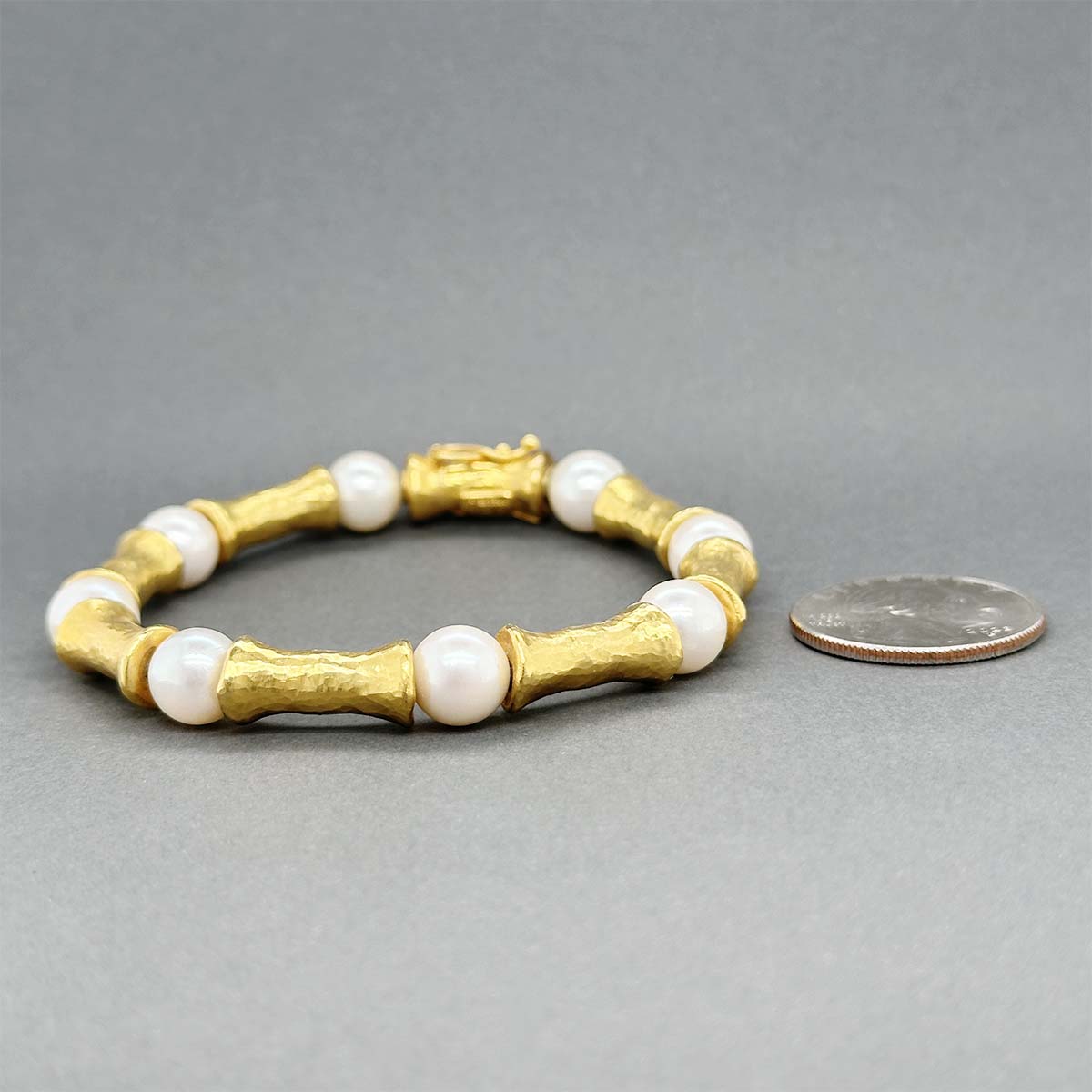 Estate Ilias Lalaounis 21K Yellow Gold Bamboo Pearl Bracelet