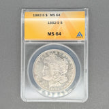 Estate 0.9 Silver 1882-S US Morgan Dollar ANACS MS 64 Uncirculated with Light Toning