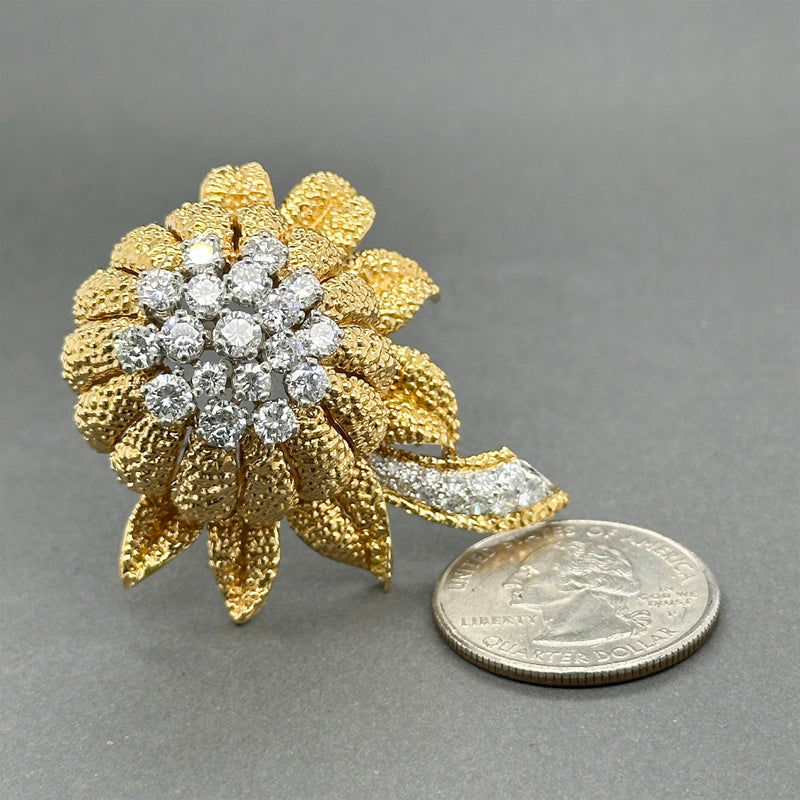 Estate Van Cleef & Arpels 18K Y Gold 2.99ctw Diamond Flower Brooch