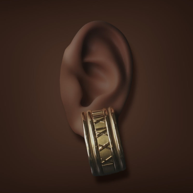 Estate Tiffany & Co. 18K Y Gold Vintage Atlas J Hoop Earrings