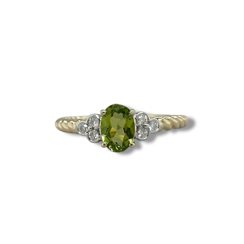 14K Y Gold 0.93ct Peridot and 0.09ctw G/VS1 Diamond Ring