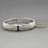 Estate Judith Ripka SS Blue & White CZ Lattice Cuff Bracelet
