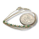 14K Y Gold 16" 0.14ctw Diamond and 0.66ctw Emeralds Curved Bar Necklace