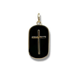 14K Y Gold Bezel Set Oval Onyx Pendant with Cross