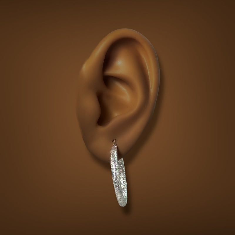 Estate 14K W Gold 27.10mm Stardust Hoop Earrings