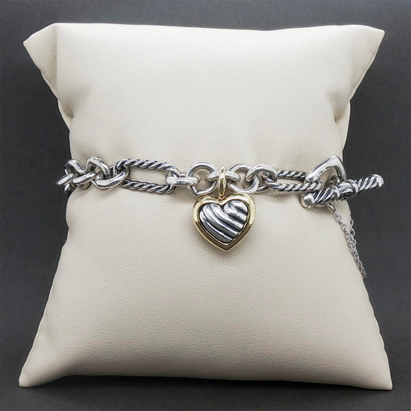 Estate David Yurman SS 18 Cable Collectibles Heart Bracelet
