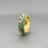 Estate 18K Y Gold Blue & Green Enamel Ring