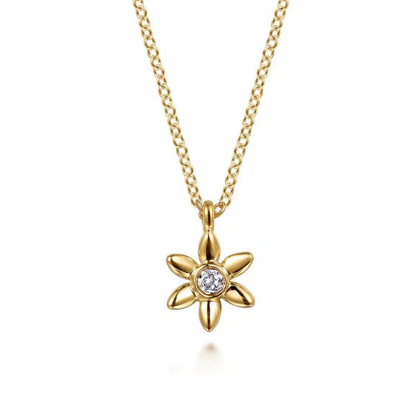 14K Y Gold 0.06ct White Sapphire Flower Pendant