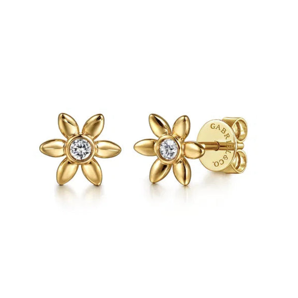 14K Y Gold 0.09ctw White Sapphire Flower Earrings