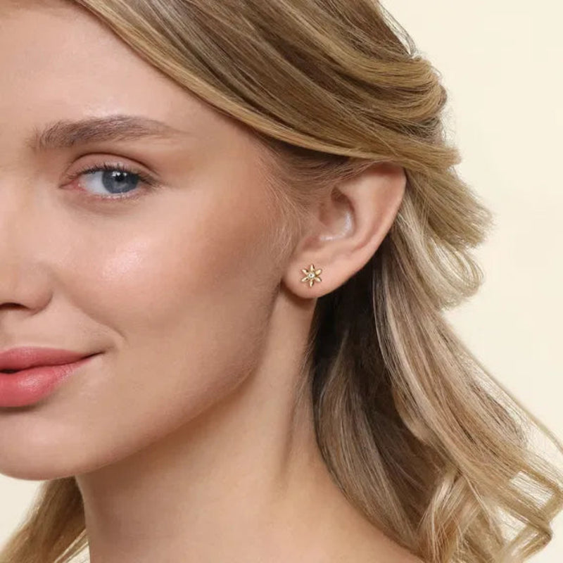 14K Y Gold 0.09ctw White Sapphire Flower Earrings