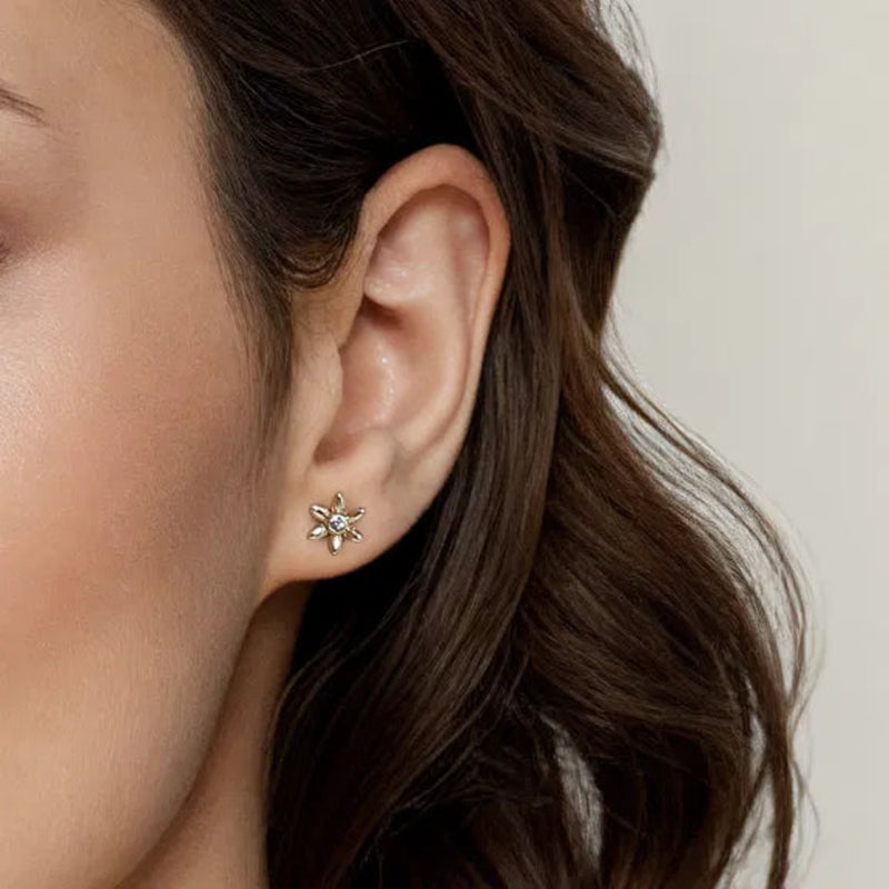 14K Y Gold 0.09ctw White Sapphire Flower Earrings