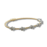 14K Y Gold 6" 0.70ctw G/SI2 Bead Cuff Bracelet with Diamond Cluster Stations and Lock
