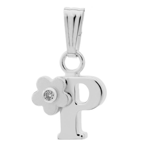 SS 0.01cttw Diamond Initial "P" Flower Pendant with chain