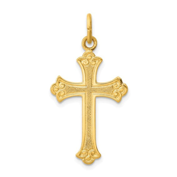 YGP Sterling Solid Textured Cross with Fancy Edges