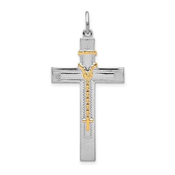SS Two-Tone Solid Cross with Rosary