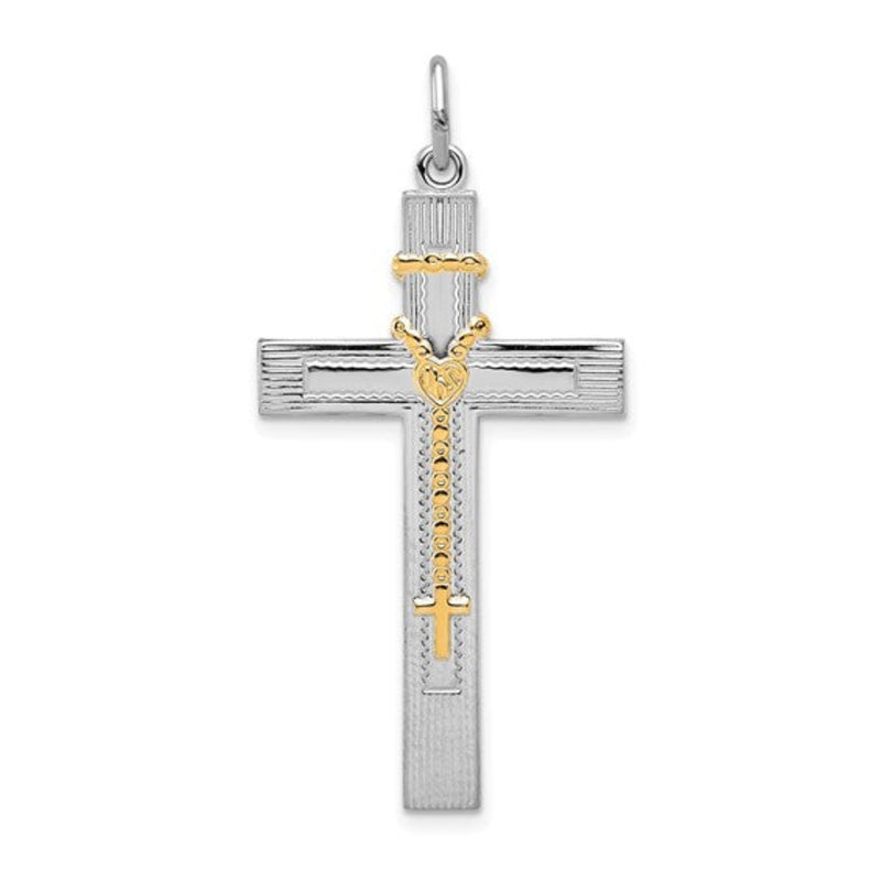 SS Two-Tone Solid Cross with Rosary
