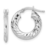 SS 2x18mm Hollow Dia Cut Knife Edge Hoop Earrings