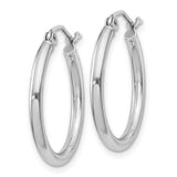 SS 2x20mm Rhodium Plated Polished Hoop Earrings