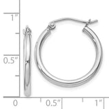 SS 2x20mm Rhodium Plated Polished Hoop Earrings