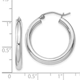 SS 3X25mm Polished Hoop Earrings